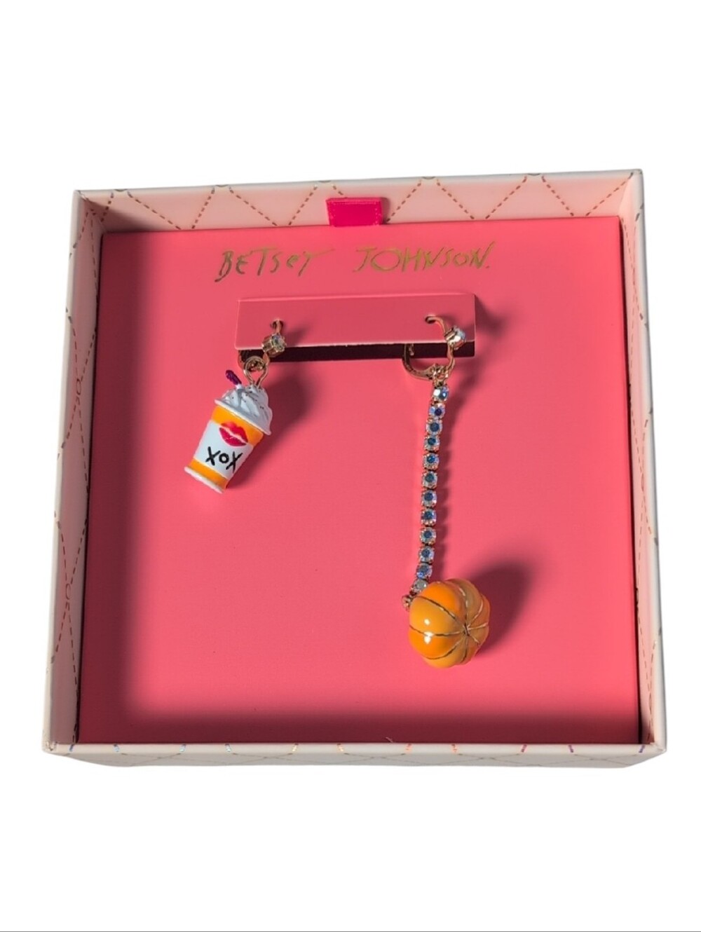 Betsey Johnson Fall Autumn Mismatched Dangle Earrings Pumpkin Spice Latte